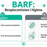 Zalety i wady diety BARF dla kota: pełna kontrola składników, brak dodatków chemicznych, ale ryzyko bakterii i konieczność rygorystycznej higieny.