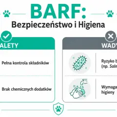 Zalety i wady diety BARF dla kota: pełna kontrola składników, brak dodatków chemicznych, ale ryzyko bakterii i konieczność rygorystycznej higieny.